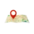 3D map with a red location pin marker for delivery or navigation.