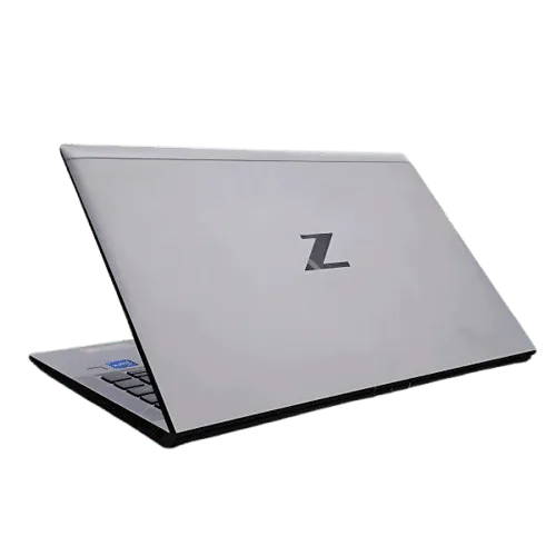 HP ZBook Firefly 14 G8 laptop with sleek silver design and Z logo on lid.