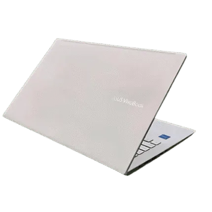 Silver Asus VivoBook S15 S533EA laptop with partially open lid.