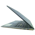 Slim Asus VivoBook S15 S533EA laptop with keyboard and ports visible.