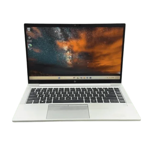 HP EliteBook 845 G8 Ryzen 7 Pro laptop with display showing starry sky wallpaper.