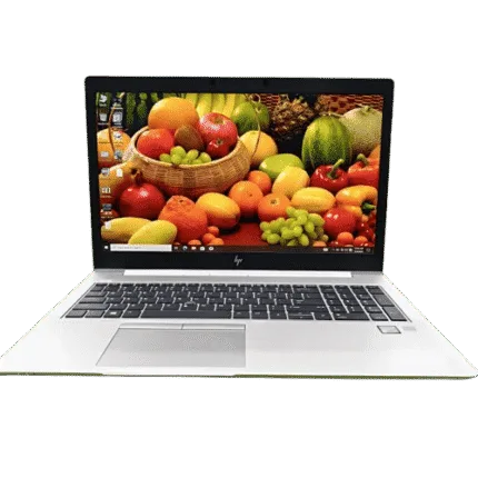 HP EliteBook 850 G6 laptop with vibrant fruit wallpaper display.