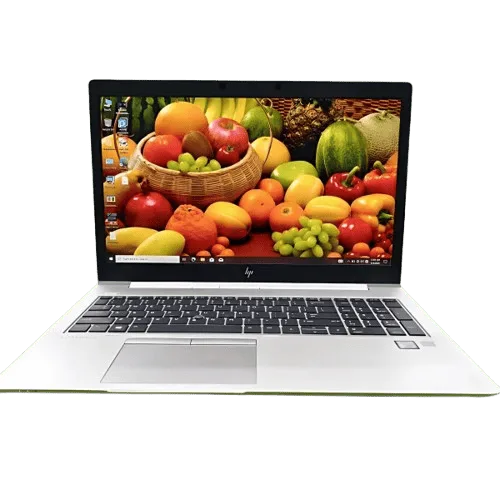 HP EliteBook 850 G6 laptop with vibrant fruit wallpaper display.