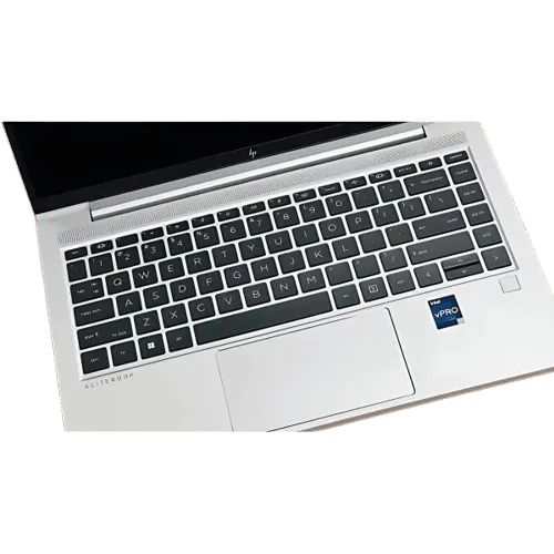 HP Elitebook 640 G9 laptop with keyboard and touchpad for business use.