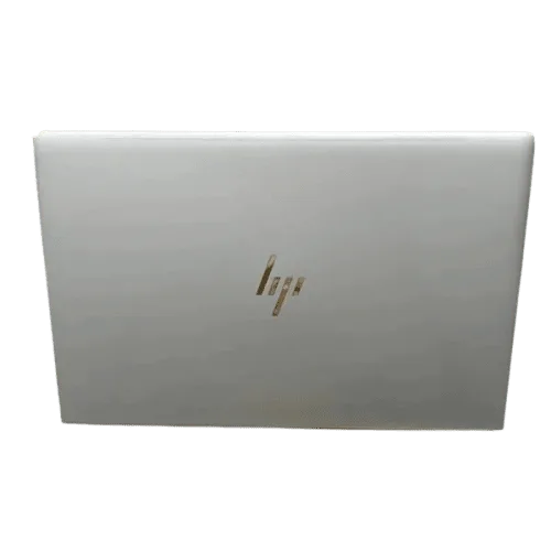 Silver HP Elitebook 645 G10 laptop with logo visible from back.