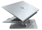 HP Elitebook 840 G7 laptop on adjustable stand for ergonomic use.