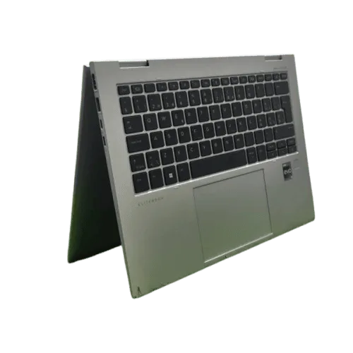 HP EliteBook 1040 G9 with keyboard and touchpad, angled view.