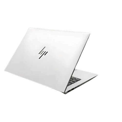 HP EliteBook 845 G9 Ryzen Laptop White HP EliteBook 845 G9 Ryzen laptop open with logo visible.