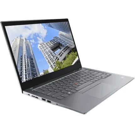 Lenovo ThinkPad T14s G2 with cityscape background on screen.
