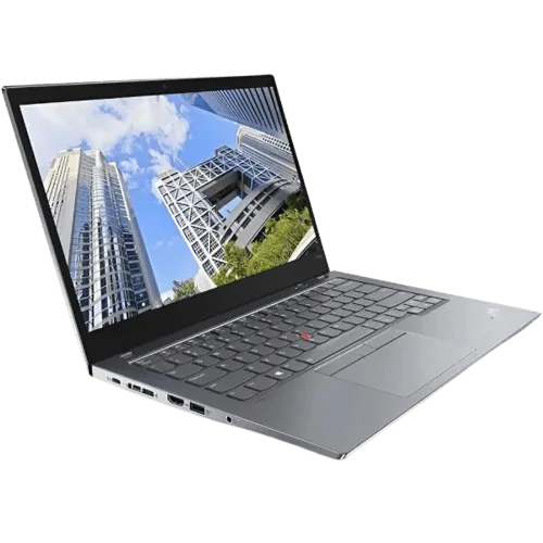 Lenovo ThinkPad T14s G2 with cityscape background on screen.