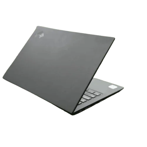 Lenovo ThinkPad X1 Carbon with open lid showing keyboard.