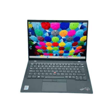 Lenovo ThinkPad X1 Carbon-Gen 10 with colorful umbrella wallpaper.