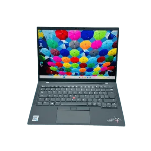 Lenovo ThinkPad X1 Carbon-Gen 10 with colorful umbrella wallpaper.