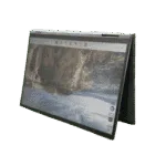 Lenovo X1 Yoga Gen 6 convertible laptop in tent mode on a green background.