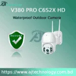 Waterproof outdoor security camera with WiFi and PTZ features.