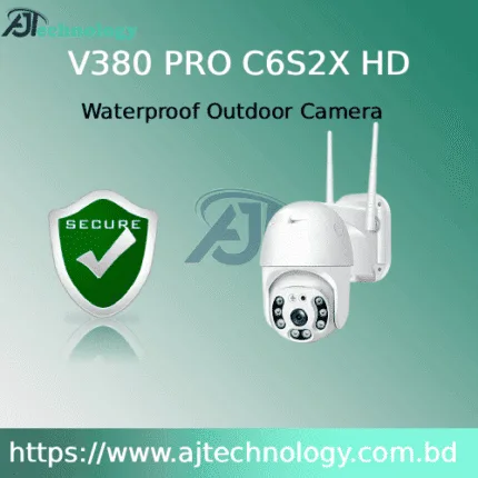 Waterproof outdoor security camera with WiFi and PTZ features.