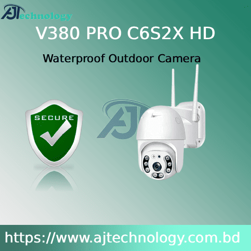 V380 PRO C6S2X HD Outdoor Camera Waterproof outdoor security camera with WiFi and PTZ features.