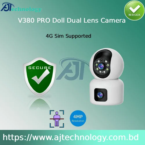 V380 PRO Doll Dual Lens IP Camera with 4G support and 4MP resolution.