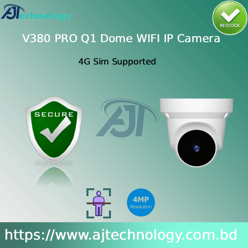 V380 PRO Q1 Dome WIFI IP Camera V380 PRO Q1 Dome WIFI IP Camera with 4MP resolution and 4G support.